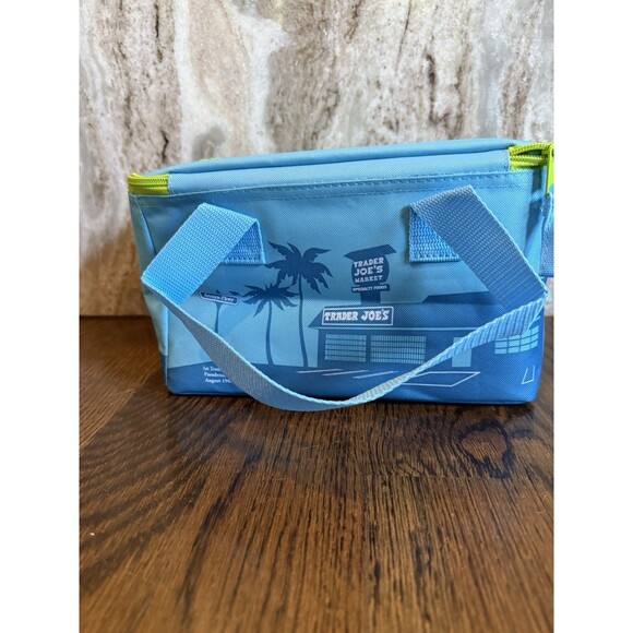 Trader Joe's Bag BLUE w Green Zipper Mini Lunch Insulated Tote Bag NEW Fast Ship - Picture 5 of 9